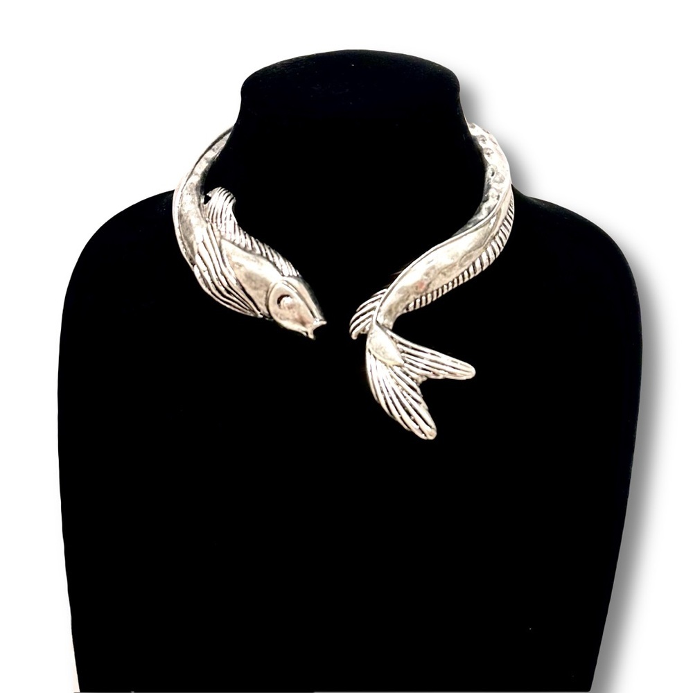 Zara Silver Koi Fish Collar Necklace New - Picture 3 of 8